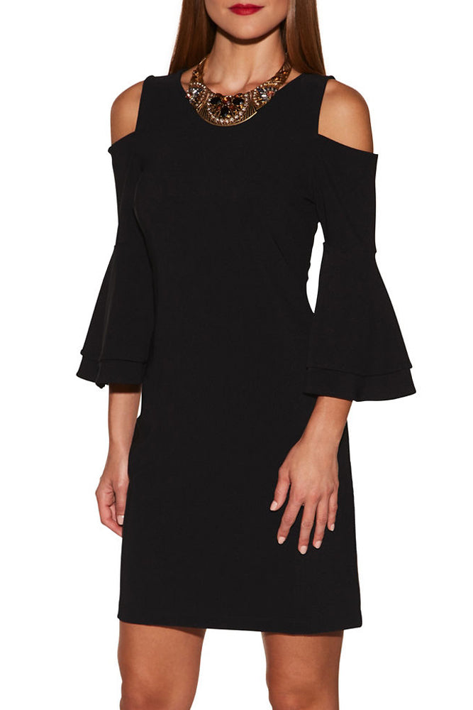Black Flare Sleeve Cold Shoulder Mini Dress