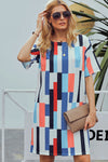 Blue Geometric Pattern Loose T-shirt Dress