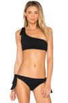 Black One Shoulder Bikini Tie Up 2pcs Swimsuit