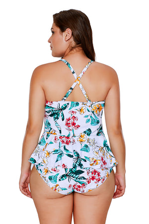 Tropical Floral Print Peplum One Piece Swimsuit