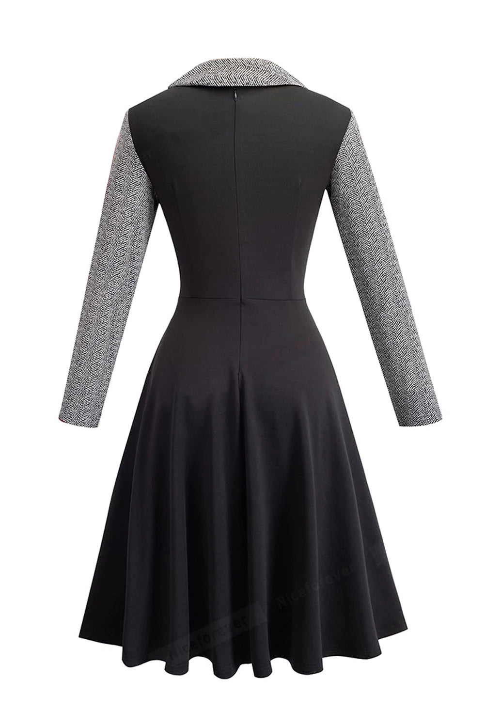 Gray Vintage Turn-Down Collar Pinup Button A-Line Dress