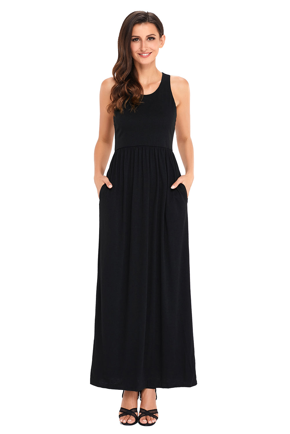 Black Racerback Maxi Dress with Pockets