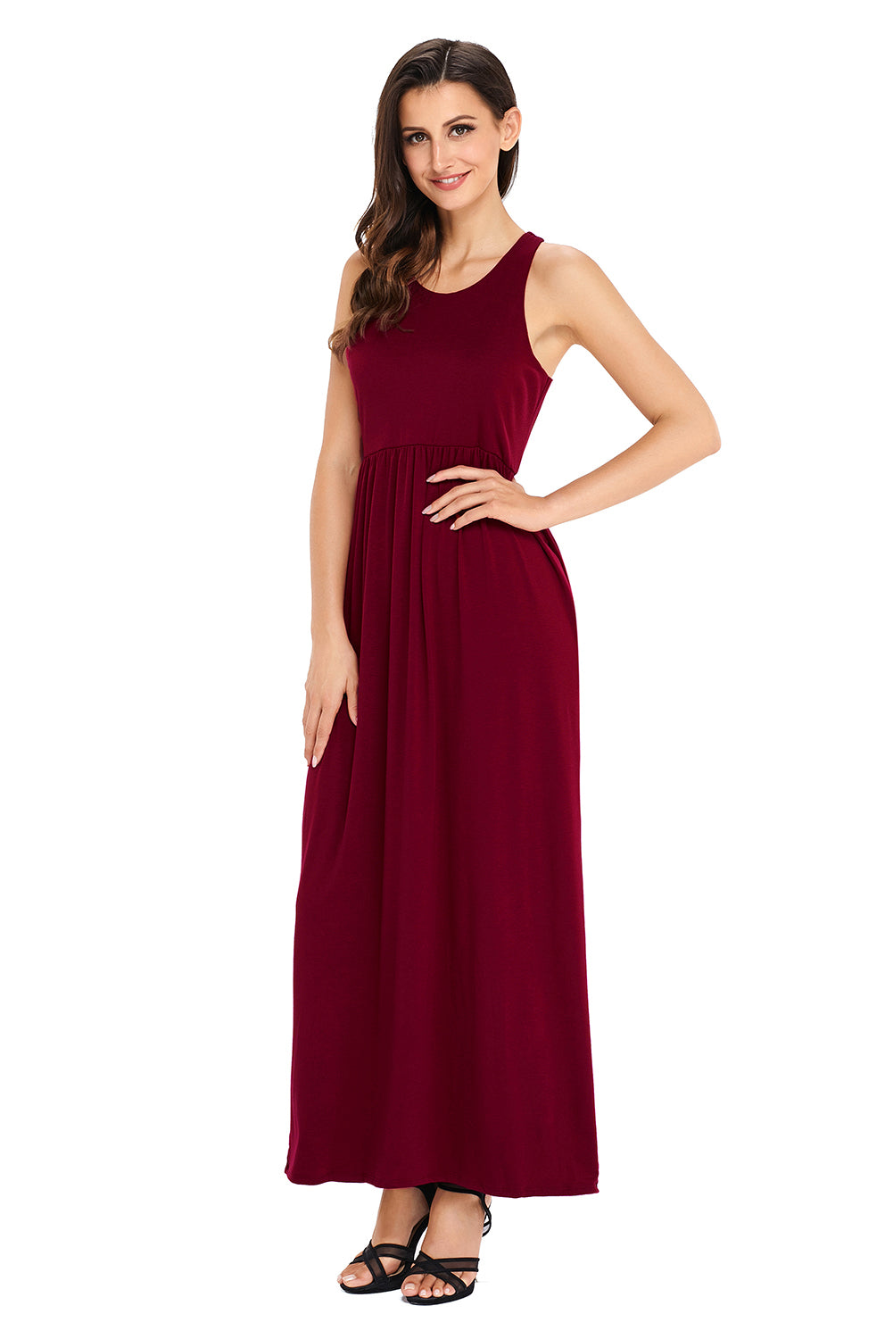 Burgundy Racerback Maxi Dress with Pockets