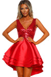 Heart Broken Red Gold Sequin Multi Layer Skater Dress