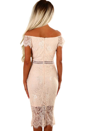 Apricot Lace Bardot Midi Dress