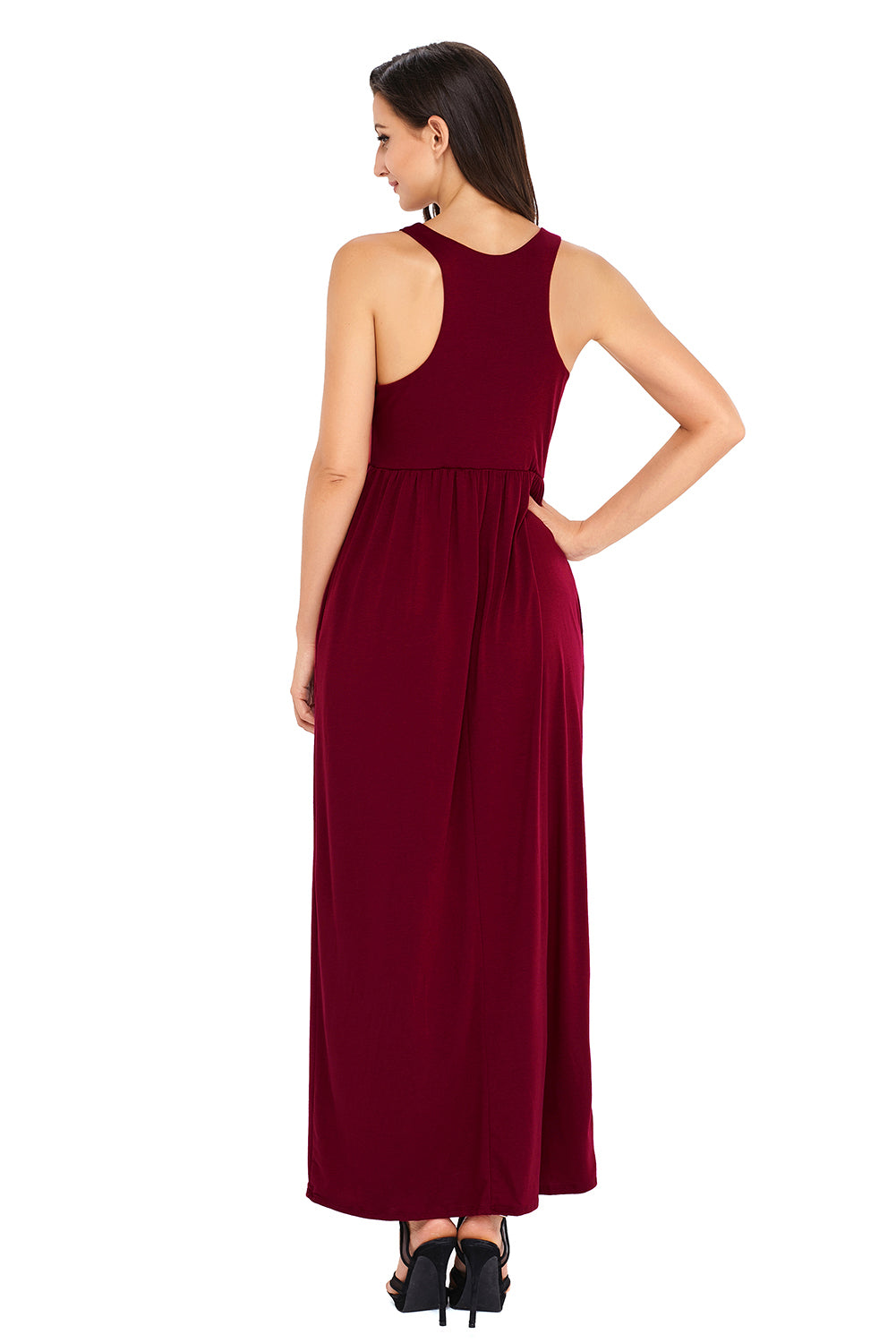 Burgundy Racerback Maxi Dress with Pockets