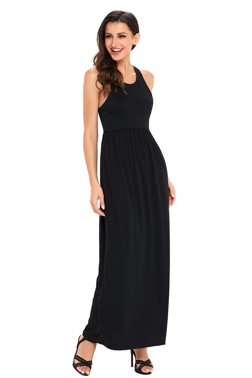 Black Racerback Maxi Dress with Pockets