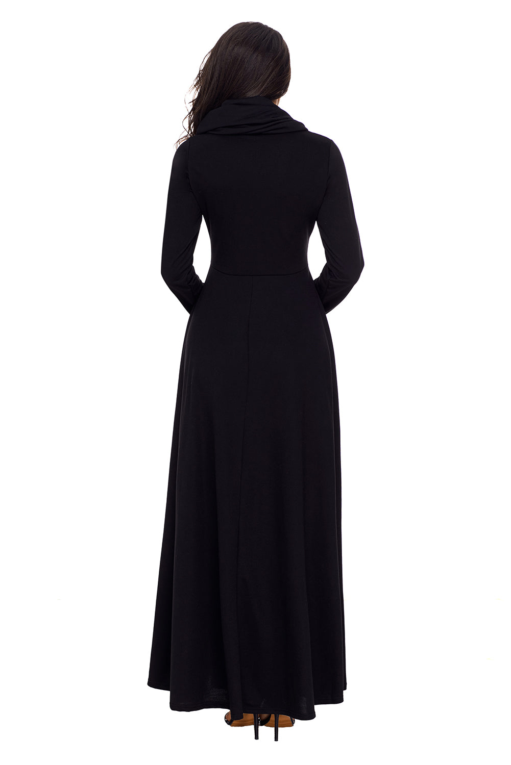 Black Cow Neck Long Sleeve Maxi Dress