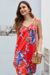 Orange Floral Pattern Buttoned Slip Cami Dress