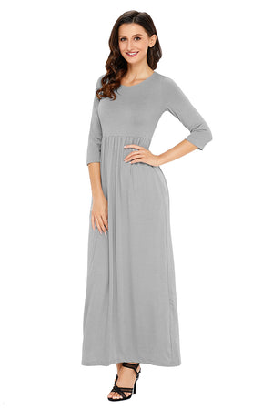Grey Pocket Design 3/4 Sleeves Maxi Dress