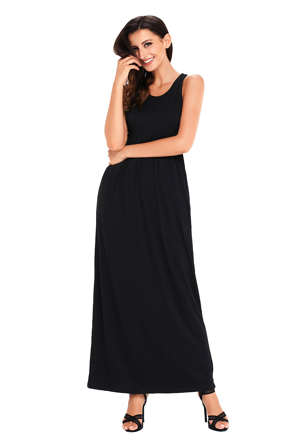 Black Racerback Maxi Dress with Pockets
