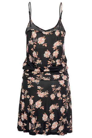 Black Blooming Flower Print Summer Slip Dress
