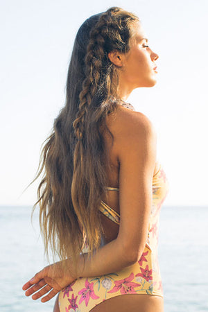 Yellow One-piece Floral Printing Swimsuit
