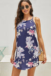 Blue Sleeveless Summer Floral Print Dress