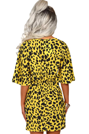 Yellow Leopard Print Tie Waist Mini Dress