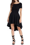Black Short Sleeve High Low Cocktail Skater Dress