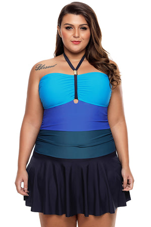 Blue Color Gradient Sweet Halter Swimdress