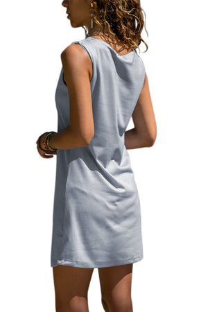 Sky Blue Color Block Geometric Sundress