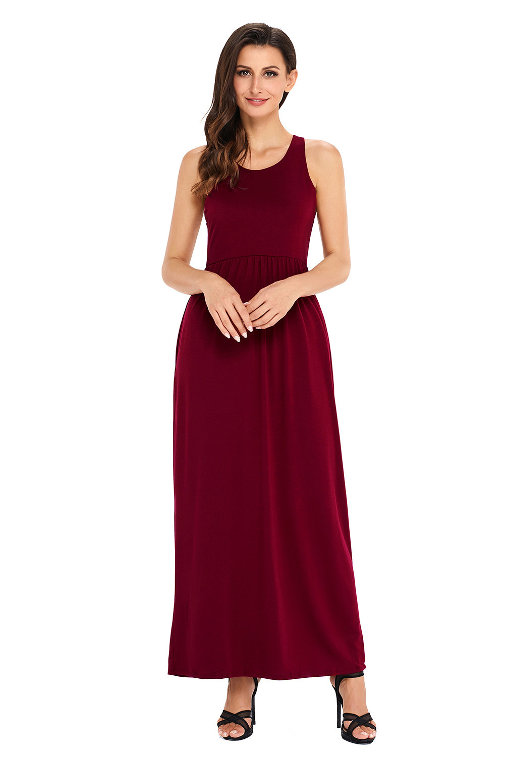 Burgundy Racerback Maxi Dress with Pockets