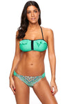 Blue Frill Bikini and Printed Swimsuit