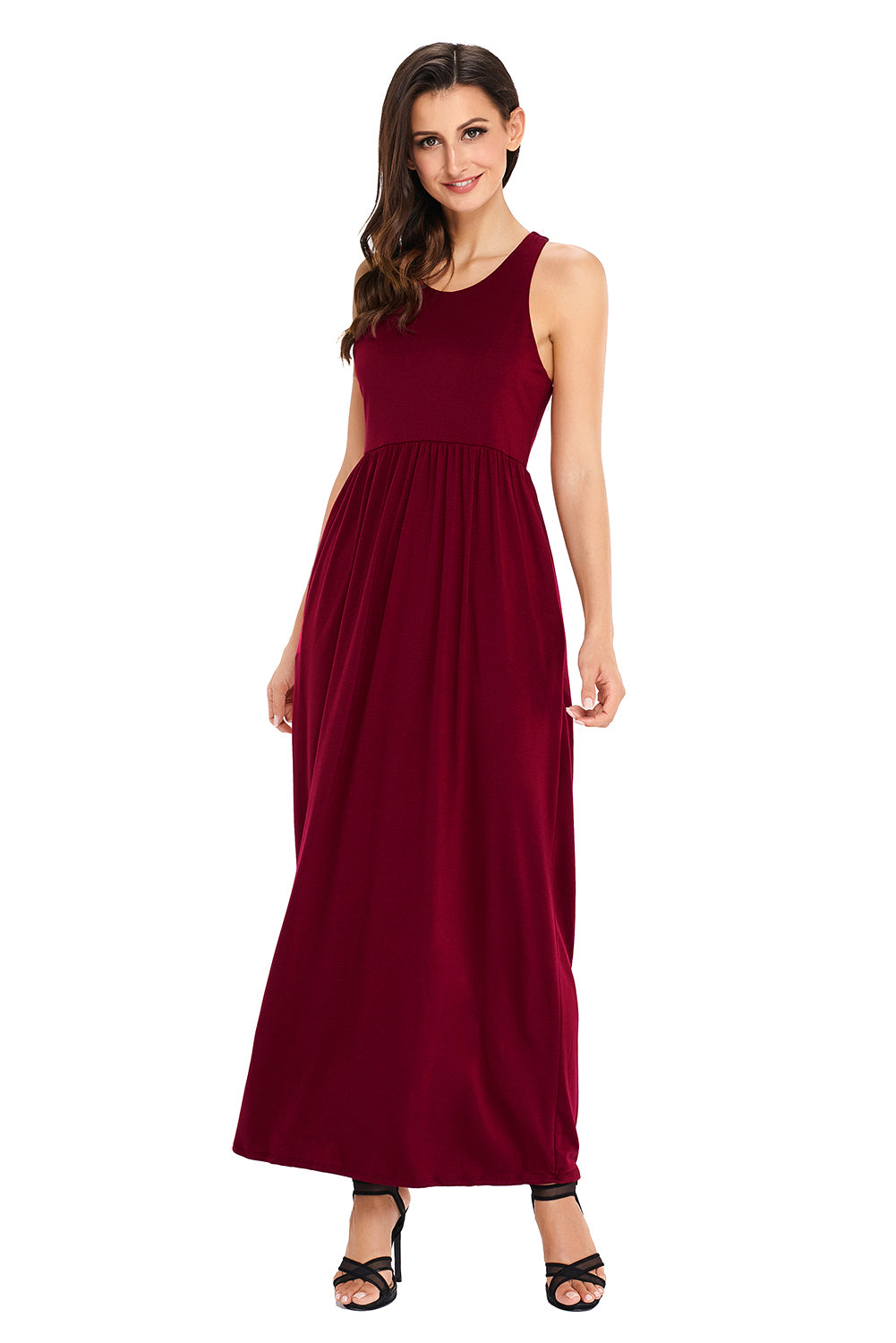 Burgundy Racerback Maxi Dress with Pockets