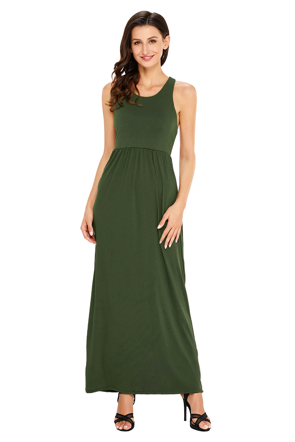 Green Racerback Maxi Dress with Pockets