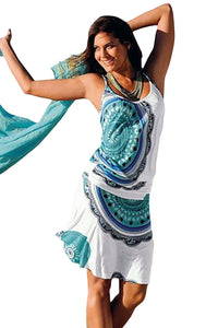 Sky Blue Trendy Print Summer Dress