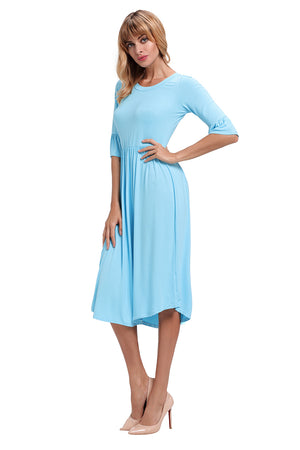 Blue Ruffle Sleeve Midi Jersey Dress