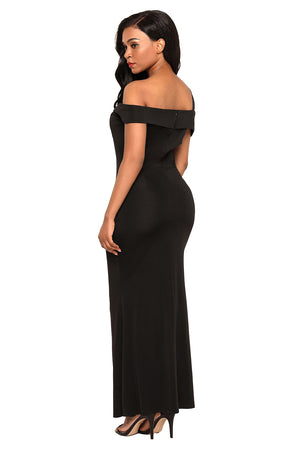 Black Asymmetric Off Shoulder Look High Waist Party Gown