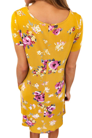 Yellow Cross Strap Neck Summer Floral Dress