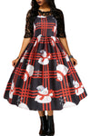 Vintage Snowman Plaid Christmas Print Flared Dress