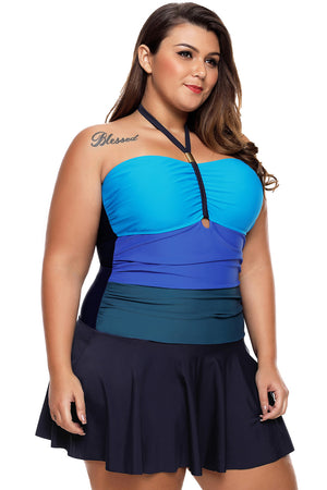 Blue Color Gradient Sweet Halter Swimdress