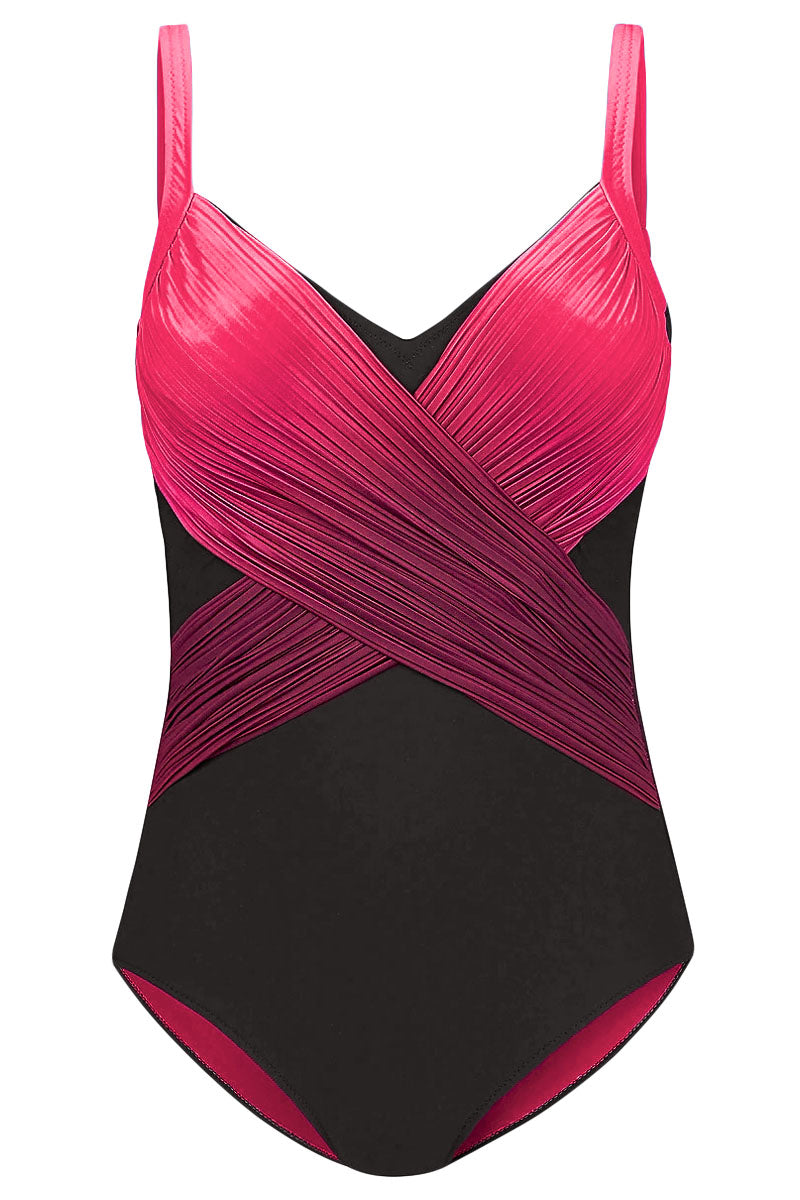 Orange Pleated Cross Wrap Front Maillot