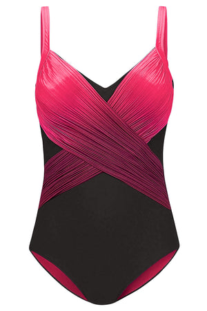 Orange Pleated Cross Wrap Front Maillot