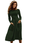 Olive Bateau Collar Casual Big Pocket Skater Dress