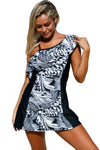 Monochrome Jungle 1pc Swim Dress with Shorts