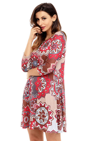 Bohemian Sunflower Print Grey Brown Dress