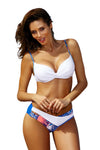 White Solid Push up Patchwork Print Bikini
