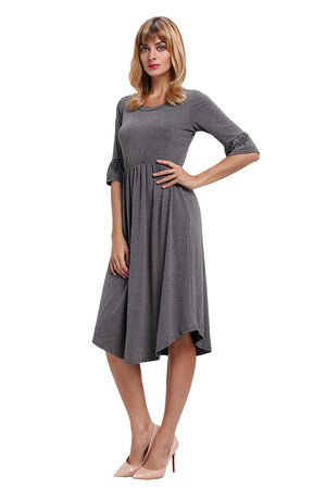 Gray Ruffle Sleeve Midi Jersey Dress