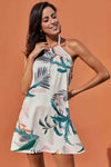 Sky Blue Floral Print Sleeveless Mini Dresses
