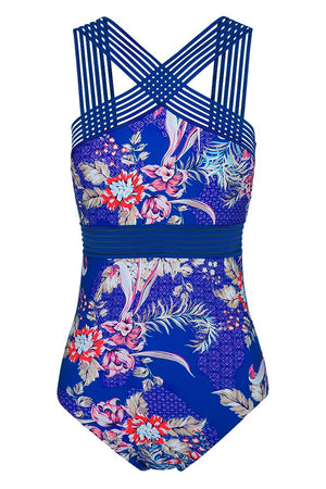 Blue Paloma Elastic High Neck One Piece Swimwear