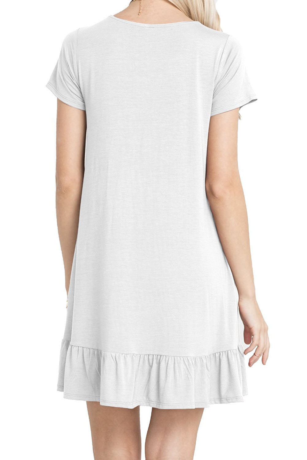 White Short Sleeve Draped Hemline Casual Shirt Dress