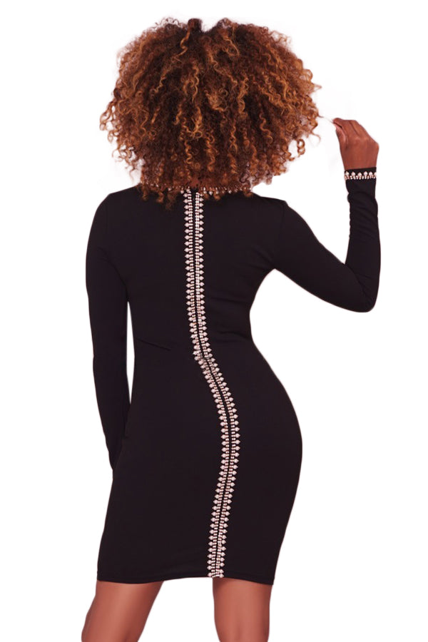 Gold Details Pearl Embellished Black Bodycon Dress