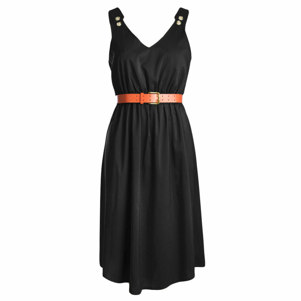 Black V Neck A-line Sundress