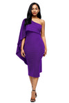 Purple Batwing Sleeve One Shoulder Sheath Dress