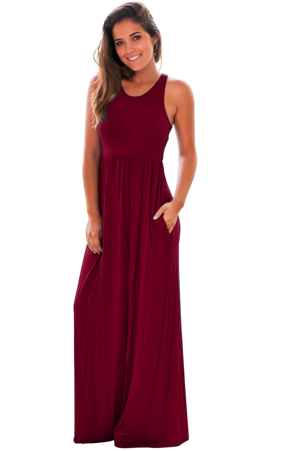 Burgundy Racerback Maxi Dress with Pockets