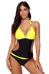 Yellow Push-up Halter One-piece Swimwear