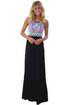 Stylish Tribal Print Sleeveless Black Maxi Dress