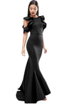 Black Celeb Style Ruffle Extreme Fishtail Maxi Dress