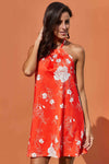 Orange Floral Print Sleeveless Mini Dresses